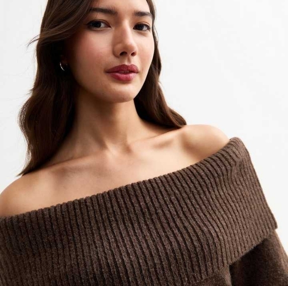 Pink Rose Sweaters - Pink Rose Chocolate Off-Shoulder Sweater